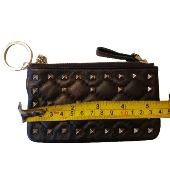 Valentino Garavani Quilted Gunmetal Rockstud Zipper Coin Purse And Cardholder - Picture 8 of 8